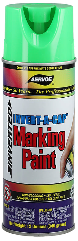 Invert-A-Cap Marking Paint, Fluorescent Green, 16 oz. Aerosol, 12 oz. net weight