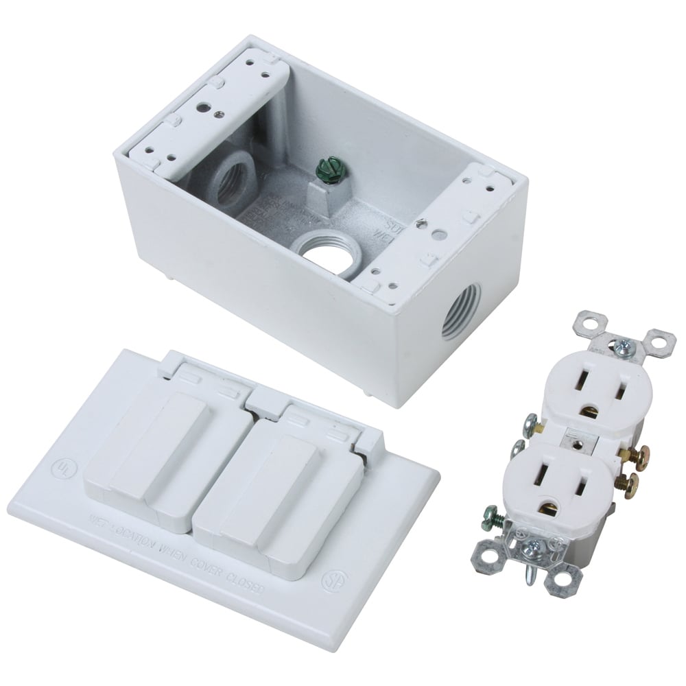 Weatherproof Outlet Kit, Gray. Includes Outlet, Box, and Cover.