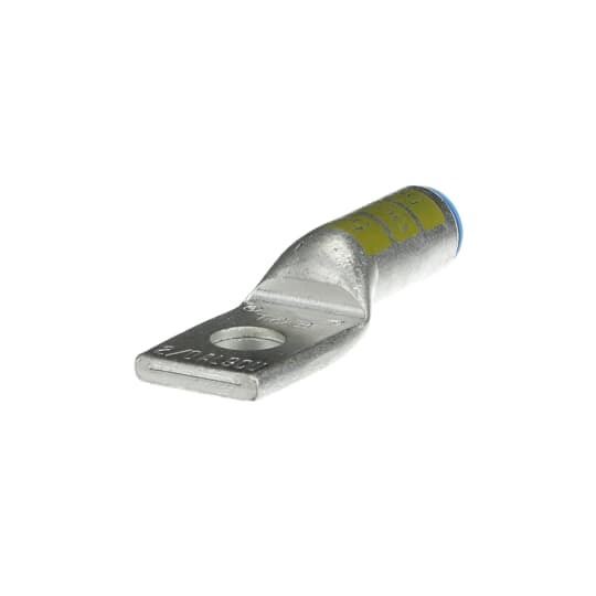 Aluminum One-Hole Lug, Long Barrel, Blind End, Max 35kV, 2/0 AWG Wire, 1/2 Inch Bolt Size, Tin Plated, Die Code 54, Die Color Code Olive