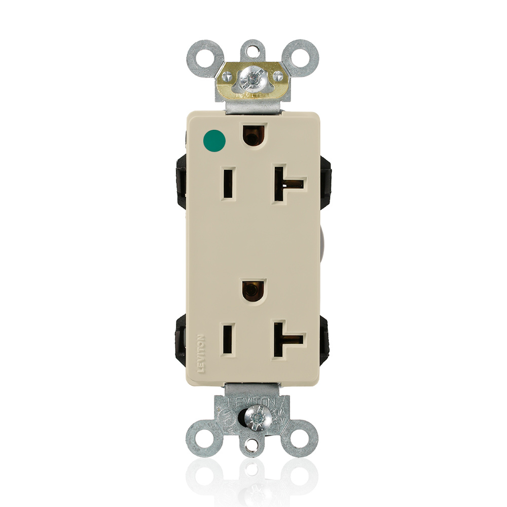 Lev-Lok Decora Plus Duplex Receptacle Outlet, Extra Heavy-Duty Hospital Grade, Smooth Face, 20 Amp, 125 Volt, Modular, NEMA 5-20R, 2-Pole, 3-Wire, Self-Grounding - IvoryMating Lev-Lok Wiring Module Required for Use