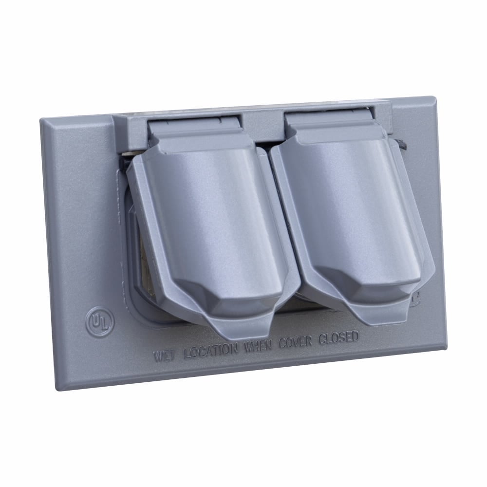 Eaton Crouse-Hinds series weatherproof self-closing cover, Bronze, Die cast aluminum, Horizontal, Single-gang, Duplex receptacle or combination switch