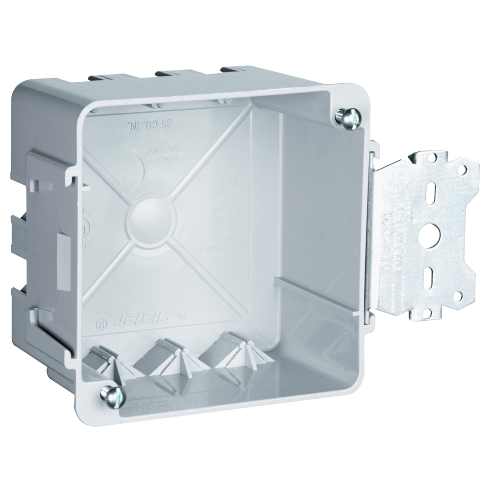 4 Square Box with Threaded Mounting Holes for Wood and Steel Stud Mounting. Three Auto/Clamps each end, Two on side opposite bracket. Two #8 mounting screws factory installed.