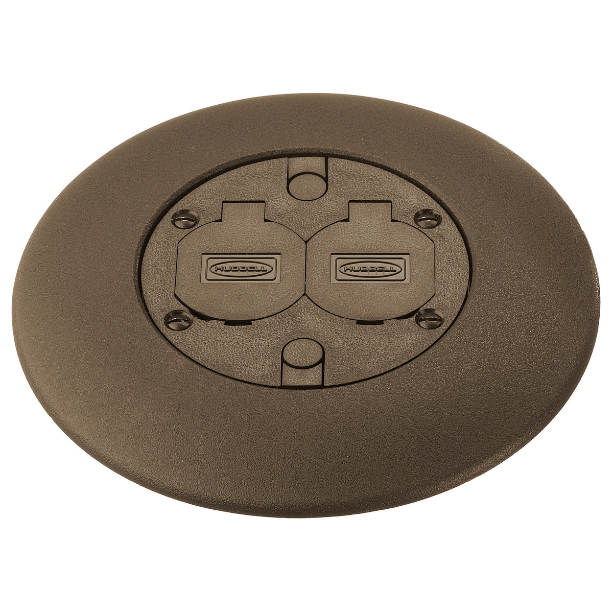 In-Floor Delivery Systems, Fire-Rated Poke-Throughs, Flush Duplex Series, Flush Service Fitting, 20A Duplex, (2) 1/2" Diameter Holes for Low Voltage Wiring, Brass