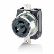 50 Amp, 250 Volt AC, Black and White Locking Flush Mount Receptacle, Industrial Grade, Grounding, California-Style, Black