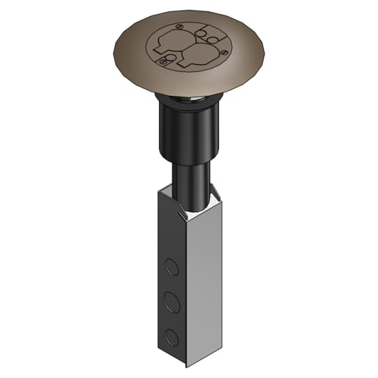 Poke-Through Flush Base Unit, 3 Inch Drill Size, 16 Inch Length, 1/2 Inch and 3/4 Inch Knockouts, Galvanized Steel, with Brown Non-Metallic Cover with 7 Inch Diameter