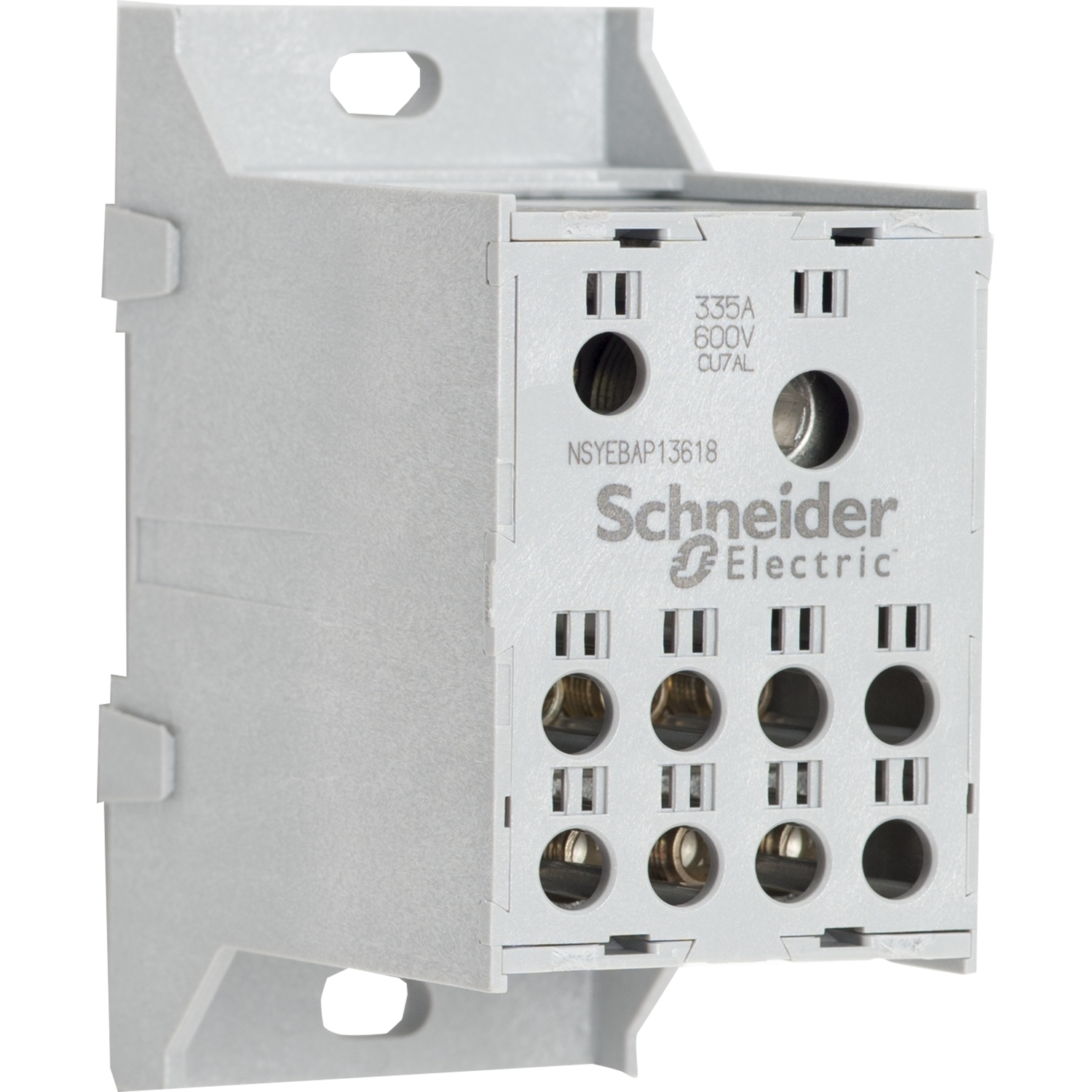Power distribution block, Linergy, enclosed, 335A CU, 600 V, 2 line side lug, 8 load side lug, CU lug, panel mount
