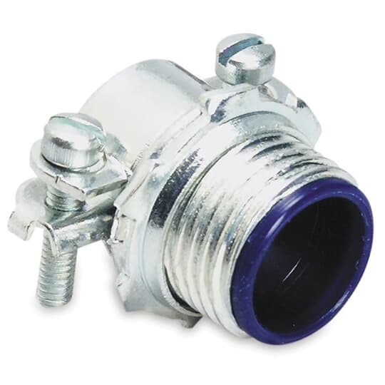 Sheathed Cable Fitting, Straight, Knockout Size 1/2 Inch,  Nylon Insulated, Two Screw Connector, Steel with Zinc Plating