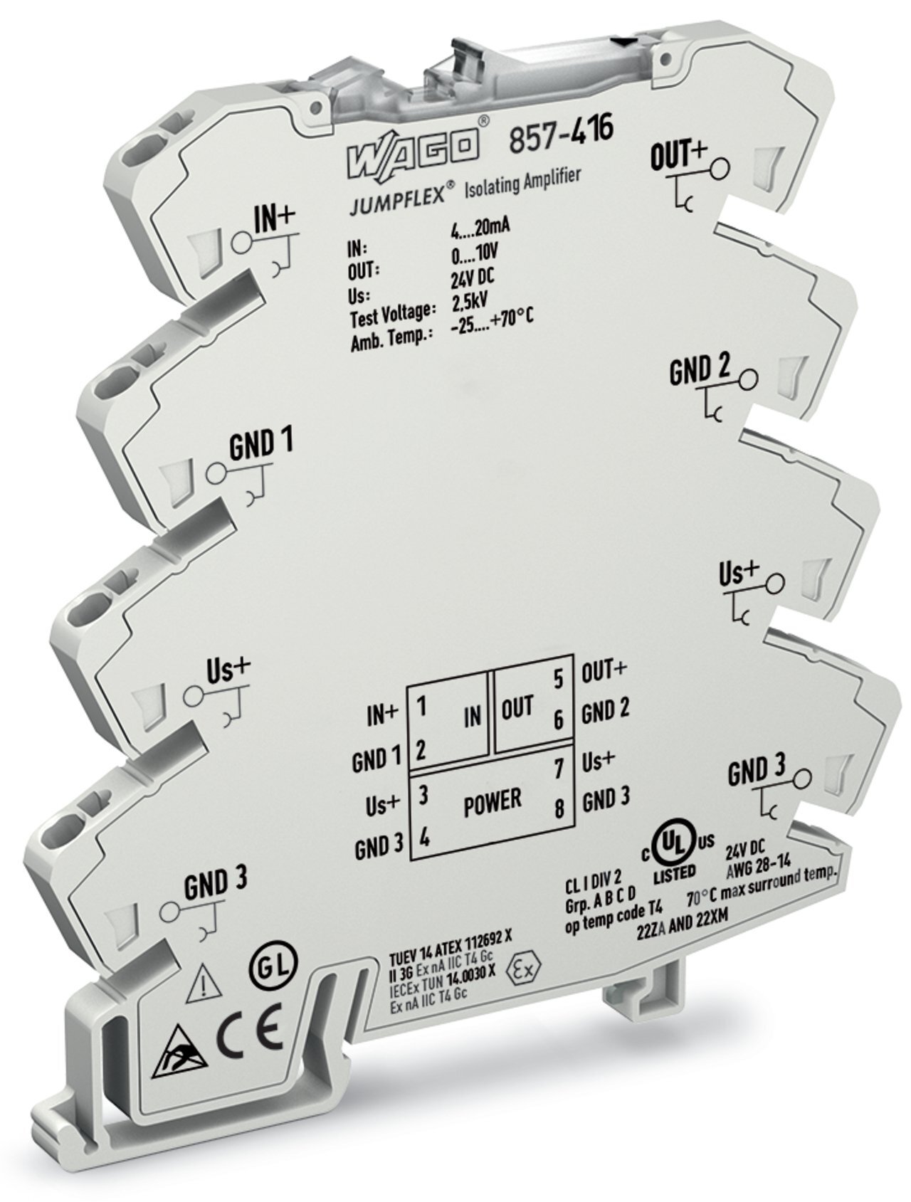 Isolation amplifier; Current input signal; Voltage output signal; Supply voltage: 24 VDC; 6 mm module width; 2,50 mm