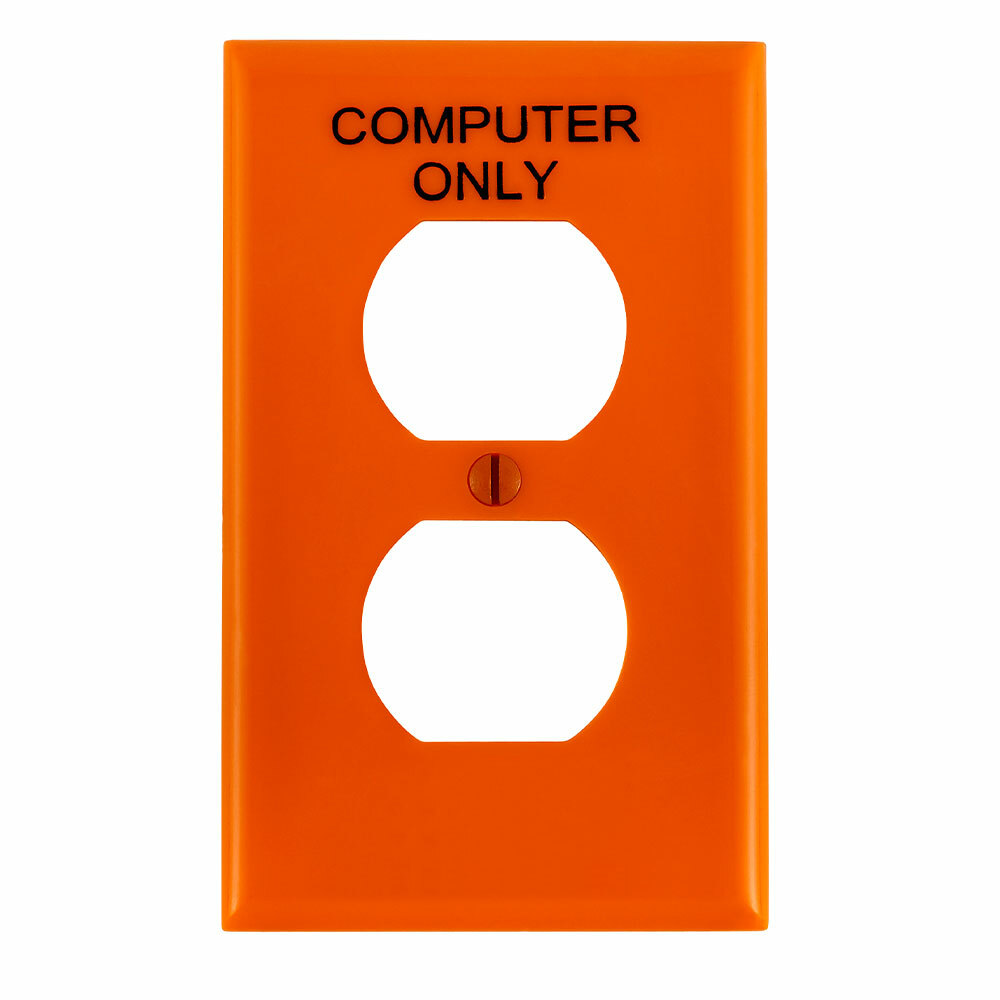 1-Gang Duplex Device Receptacle Wallplate, Hot Stamped Computer Only, Orange