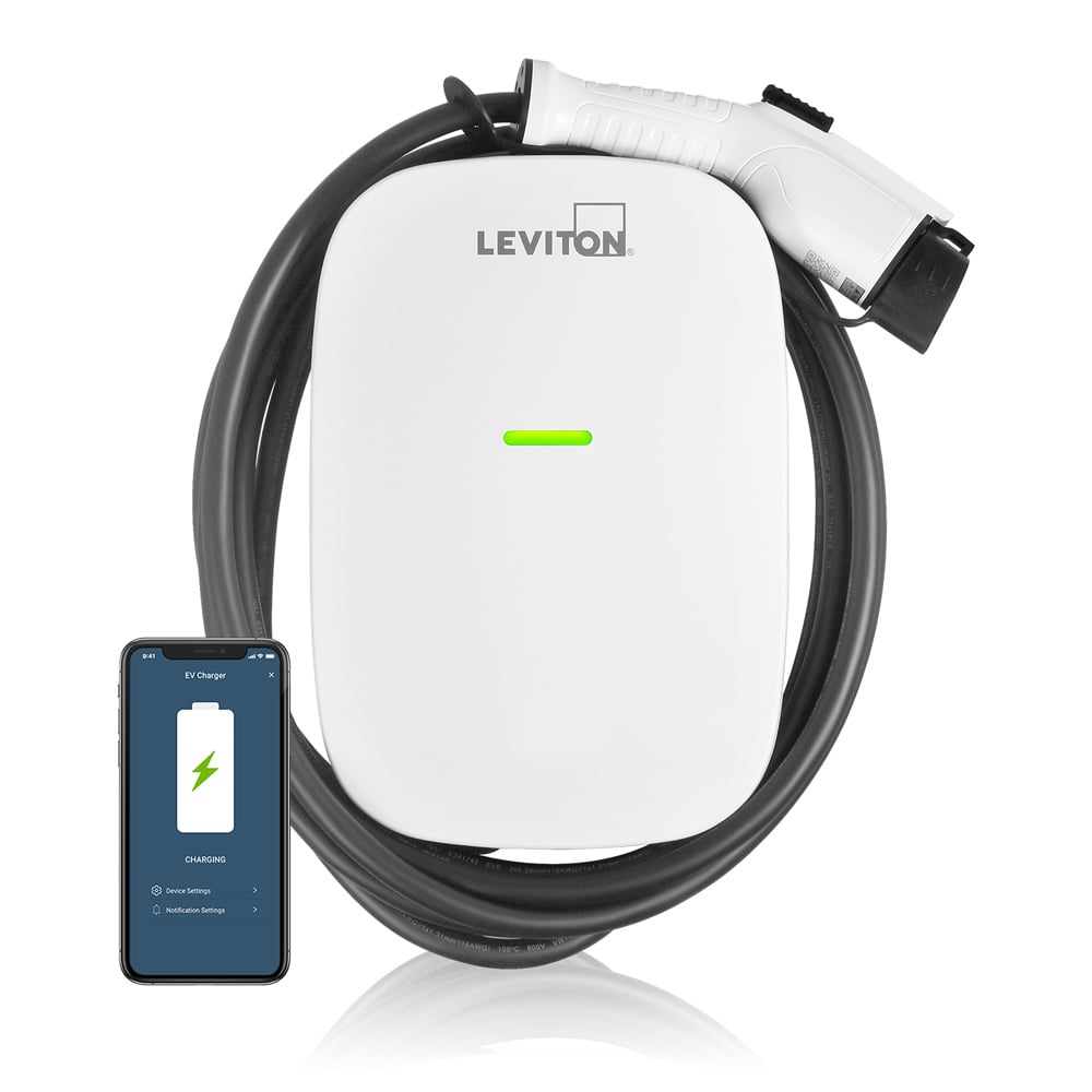 EV Series Smart Home Level 2 Electric Vehicle Charging Station, 80A, 208/240 VAC, 19.2kW Output, J1772 Charge Connector, 18' Cord, Includes Mounting Bracket and Pre-Attached Input Cable, Optional RFID Control, Wi-Fi Compatible (Wi-Fi Function 802.11 b/g/n). HARDWIRED ONLY