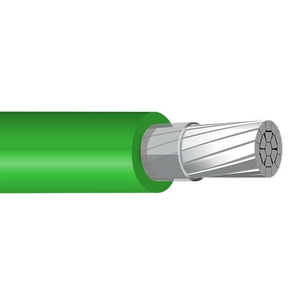 XHHW Cable, 2 AWG, Green, Stranded, Aluminum Conductor, 2500 Foot Reel