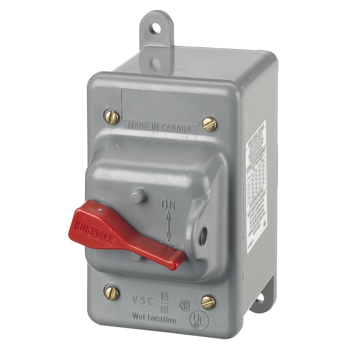 Switches and Lighting Controls, Industrial Grade, Toggle Switches, Motor Disconnects, Double Pole, 30A 600V AC, Back and Side Wired, Gray, NEMA3R Enclosure with Switch