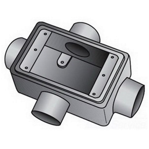 OZ-Gedney Type FSX Shallow Cast Device Box, Number Of Outlet: 4, Gray Iron, Size: 3/4 IN, Ridge Top Construction, Cable Entry: (4) 3/4 IN Hubs, 21 CU-IN Capacity, No, 2-15/16 IN Width, 2-3/8 IN Depth, 4-11/16 IN Height, Finish: Zinc Electroplated With Aluminum Enamel, Third Party Certification: UL File Number E-18095, CSA 009795, Applicable Third Party Standards: UL 514A, CSA C22.2 No.18, Federal Specification A-A-50563, NEMA : FB-1, For Rigid Conduit And IMC