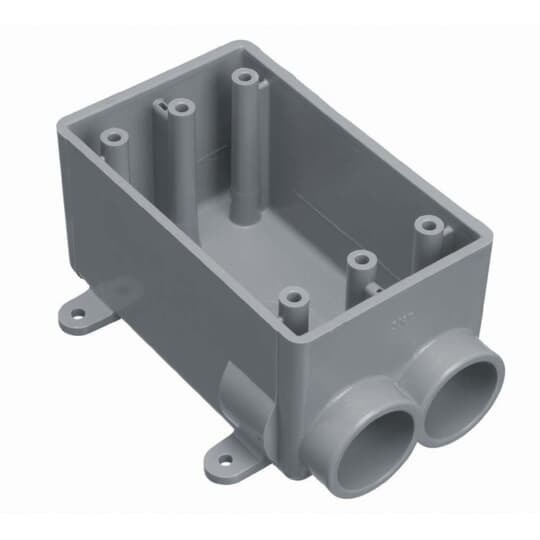Single Gang FSC Box, Volume 18 Cubic Inches, Length 4.54 Inches, Width 2.80 Inches, Depth 2.42 Inches, Conduit Size 1/2 Inch, 2 Hubs, Material PVC, Color Gray, Pack of 10