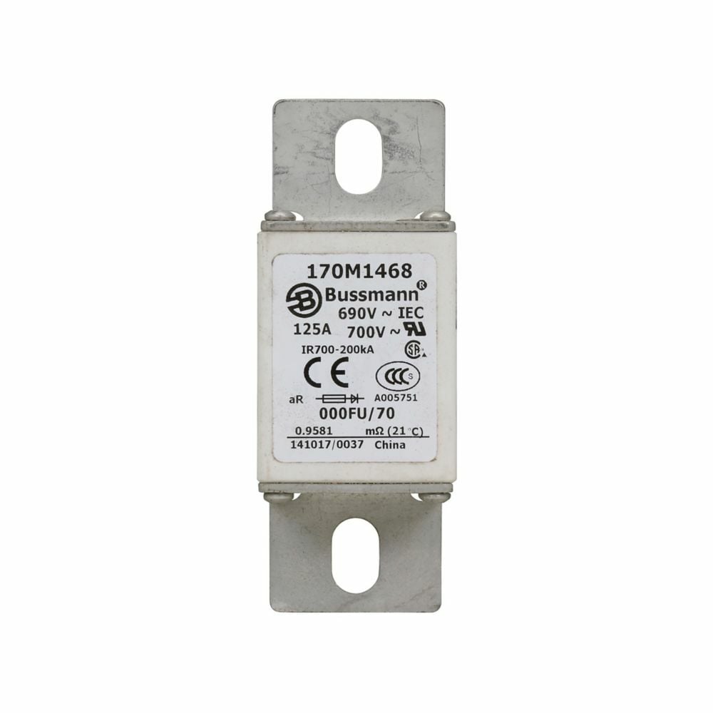 Eaton Bussmann series high speed square body fuse, 700V (UL), 690V (IEC), 125A, 200 kAIC, None, Fuse, Class aR