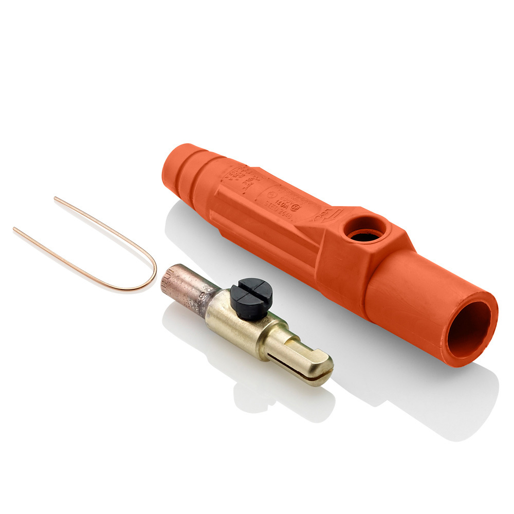 15 Series Single Pole Cam Type Male Detachable Plug, Taper Nose, Crimp Connection, Sleeve With Thermoplastic Screw, Orange, 600 Volts, 140 Amps, Cable Range - #8 To #4 AWG