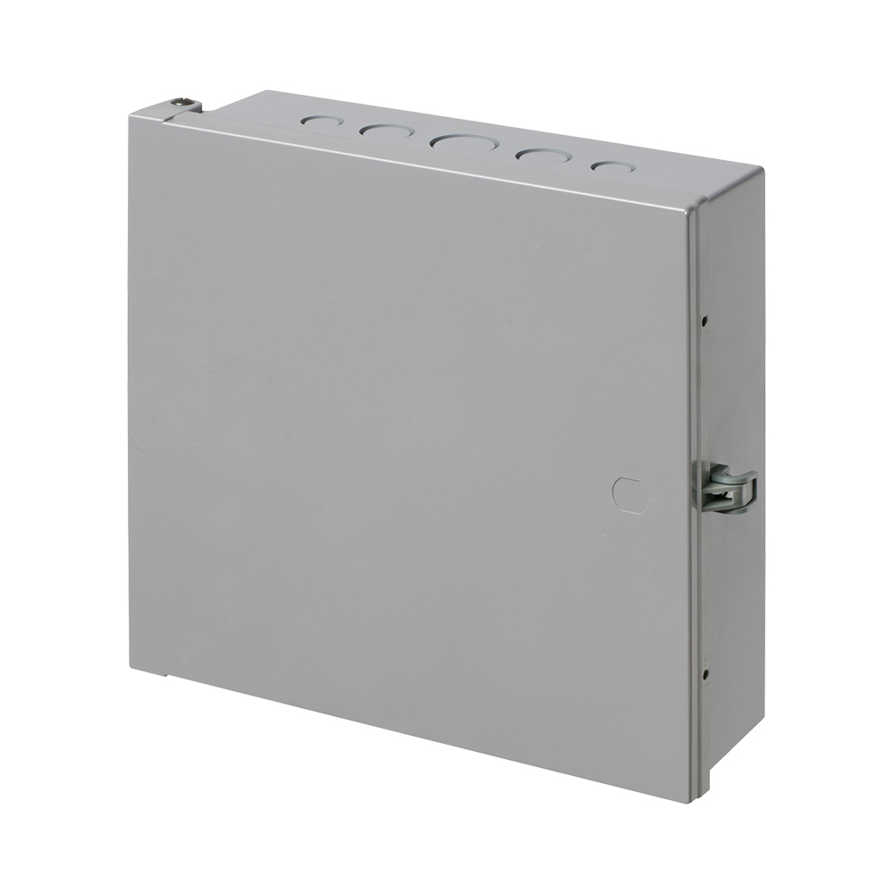 Outdoor rated non-metallic enclosures, NEMA3R. Black, 12 x 12 x 4. With Back Plate.