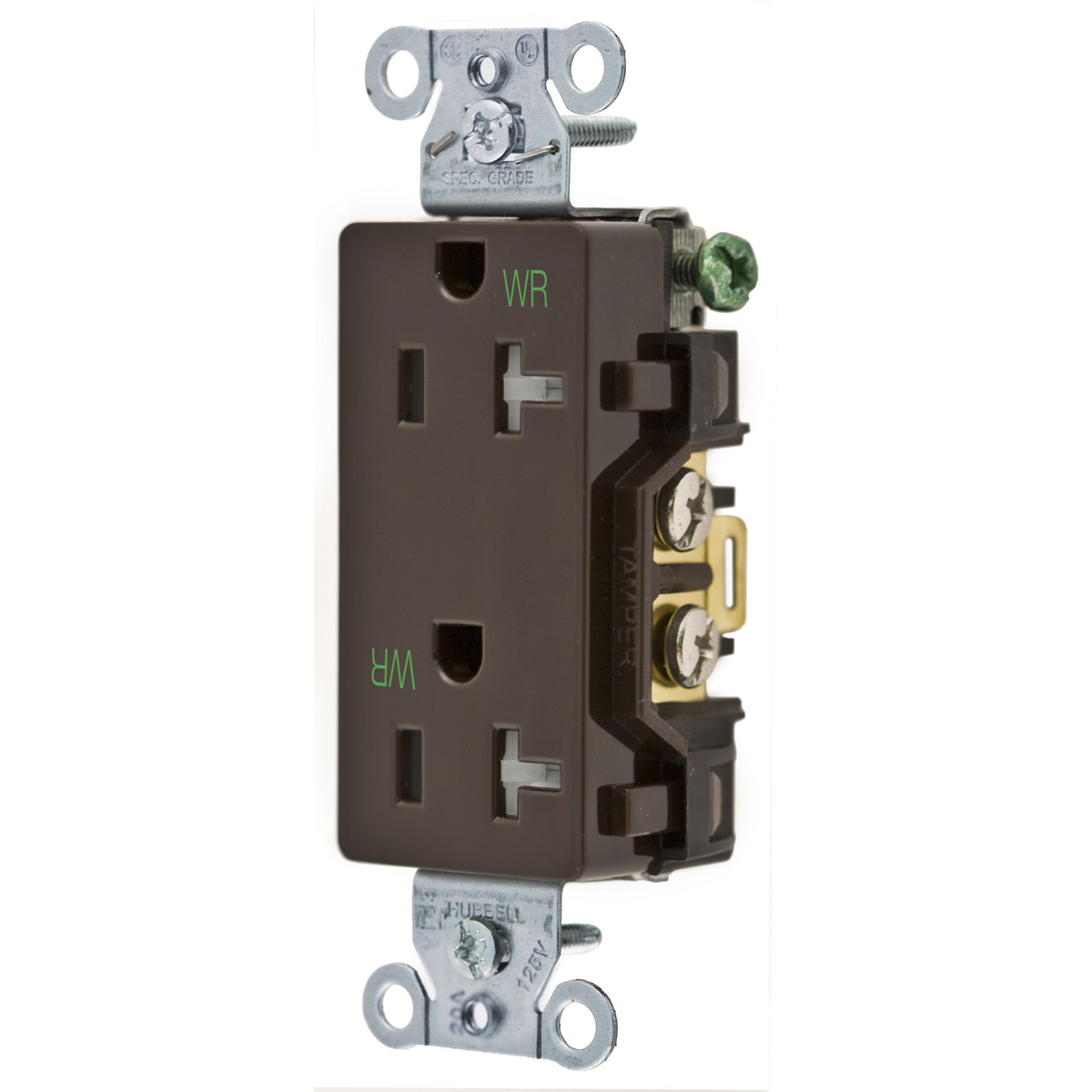 Straight Blade Receptacle,Weather and Tamper Resistant Duplex, Decorator/Commercial/Industrial Grade, 2-Pole 3-Wire Grounding, 20A 125V, 5-20R