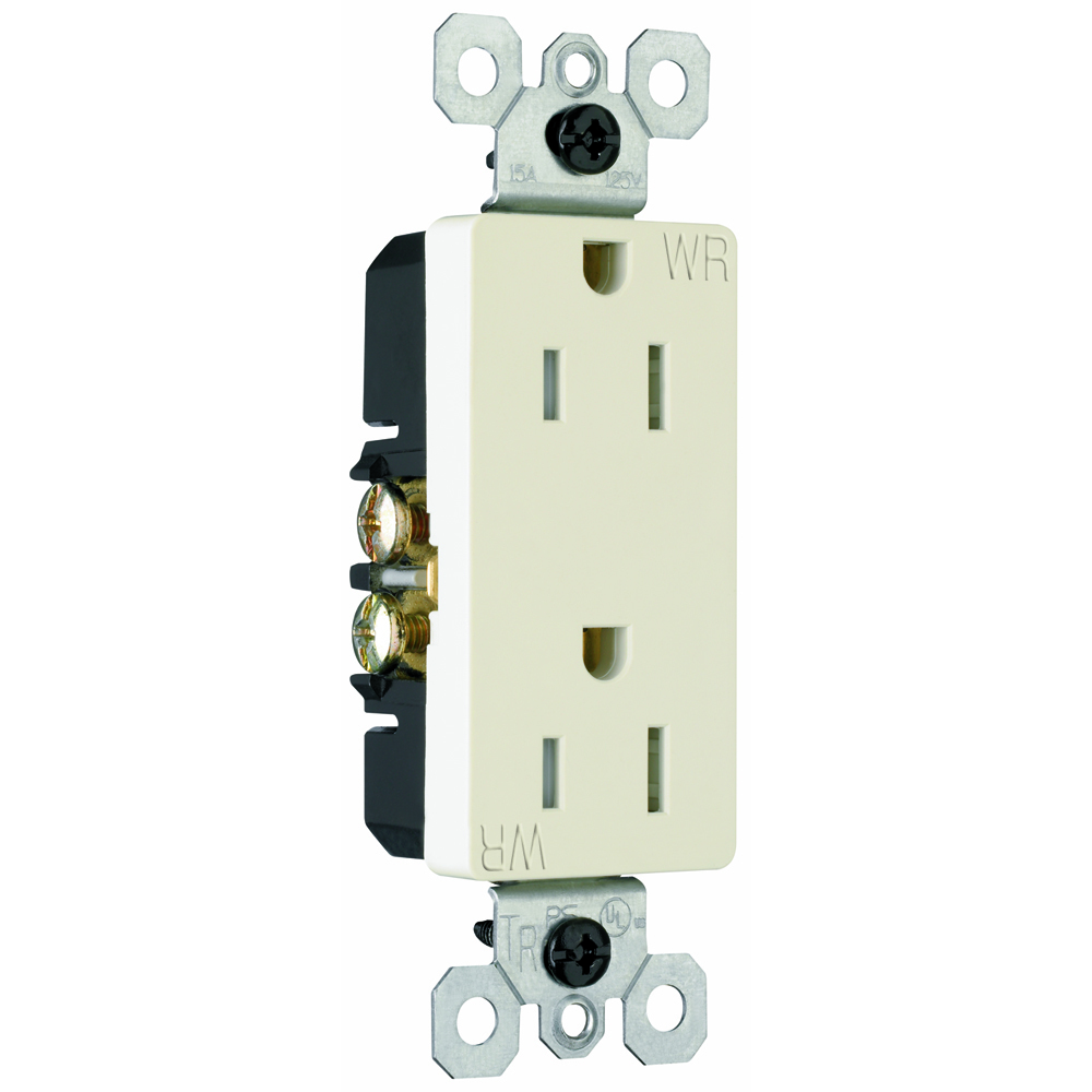 Decorator Weather-Resistant Duplex Receptacle. 15 amp, 125 volt. Light Almond.