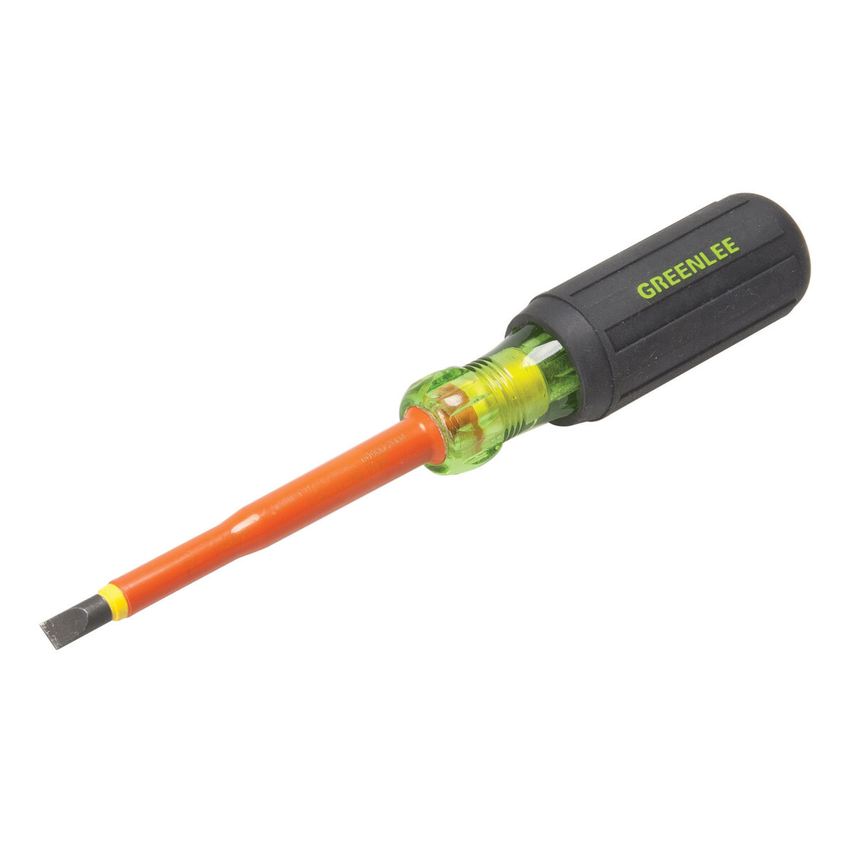 Insulated Cabinet Tip Screwdriver 1/4" x 4".  Rated to 1000V AC and exceed both ASTM and IEC standards.  Precision-machined tips for exact fit.  Cushion grip handles for comfort and torque.  Handle marked for easy identification of screwdriver size, type and length.  Strong, durable black phosphate tips prevent chipping of plating.  Soft, cushioned grip for extra comfort and torque.  Lifetime limited warranty.