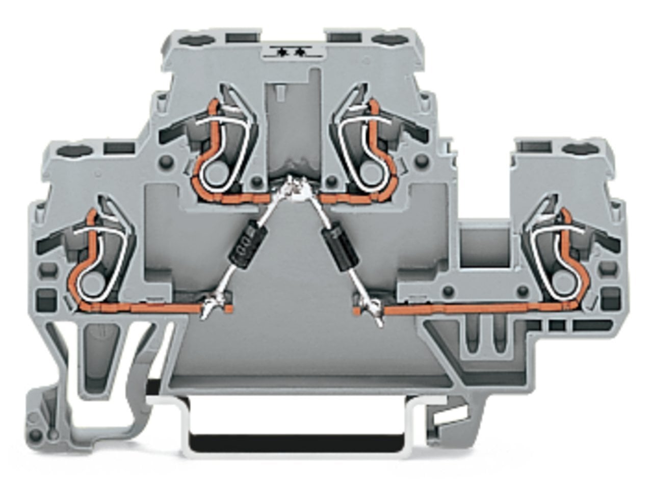Component terminal block; double-deck; with 2 diodes 1N4007; Bottom anode; for DIN-rail 35 x 15 and 35 x 7.5; 2.5 mm; CAGE CLAMP; 2,50 mm; gray