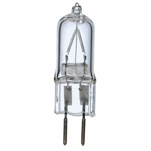 Halogen Bi Pin Lamp, Designation: 75T4/CL, 120 V, 75 WTT, T4 Shape, GY6.35 Bi Pin GY6.35 Base, Clear, CC-2V Filament, 2000 HR, Lumens: 750 LM Initial, 2-3/8 IN Length, 1/2 IN Diameter