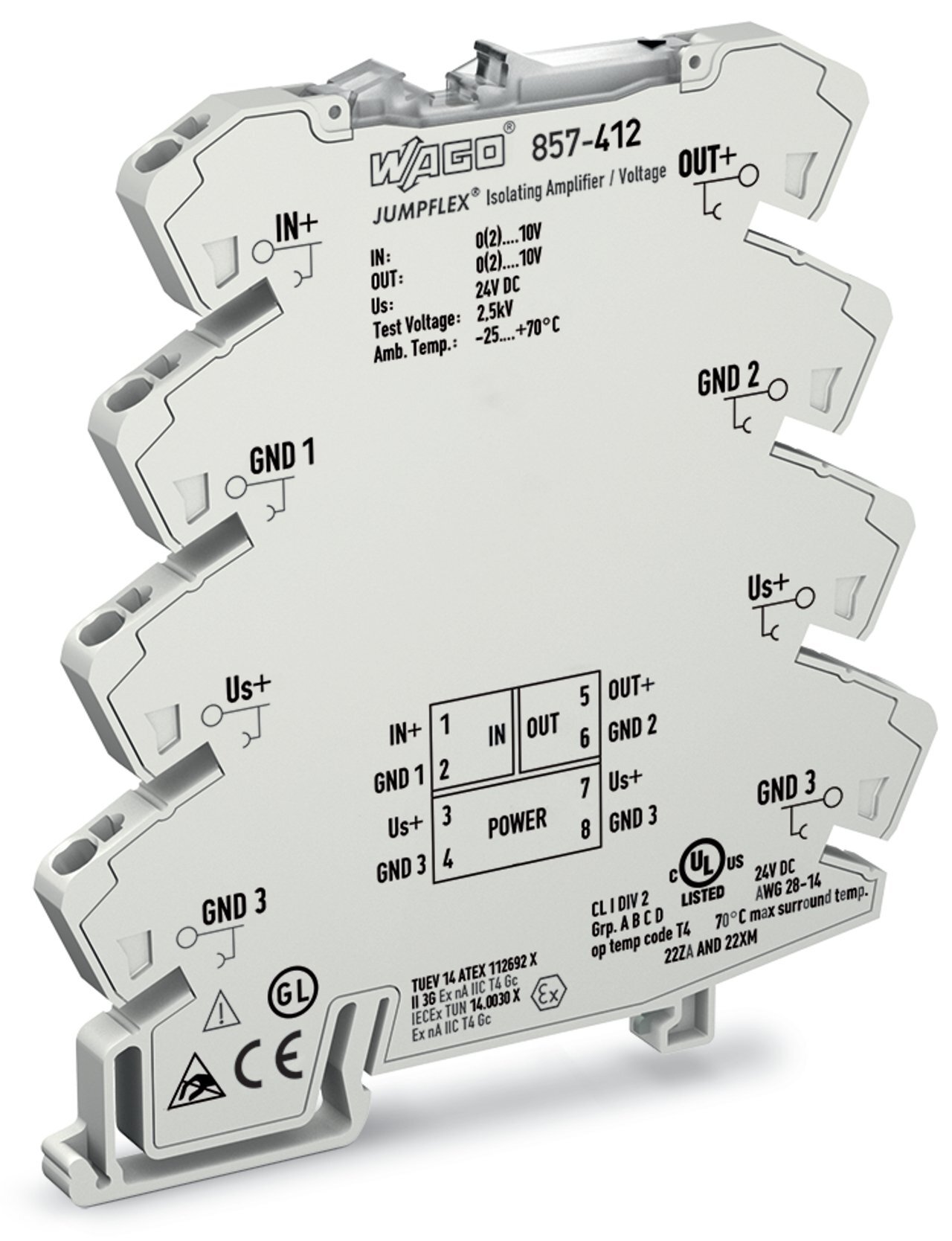 Isolation amplifier; Voltage input signal; Voltage output signal; Supply voltage: 24 VDC; 6 mm module width; 2,50 mm