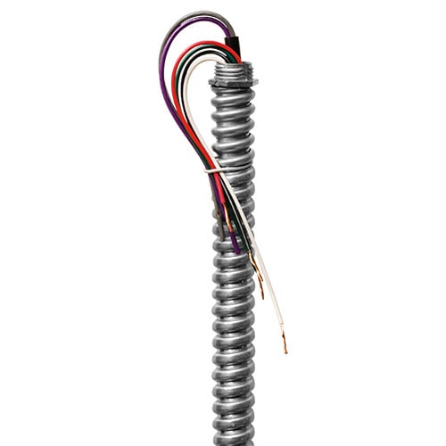 EPCO, Fixture Whip, Stranded Wire, Number Of Conductors: 6, Conductor Size: (4) 14 AWG (Black,Red,White,Green) (2) 16 AWG (Purple,Gray), Voltage Rating: 120 V, Insulation Material: THHN, Length: 6 FT, Conduit Size 1/2 IN, Includes: Screw-In Lock Nut Connectors