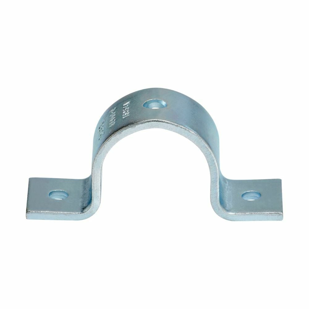Eaton B-Line series standard pipe clamp, 2" H x 5.65" L x 1.62" W, Steel, Electro-plated, 2" max pipe size, .43" bolt/pin size
