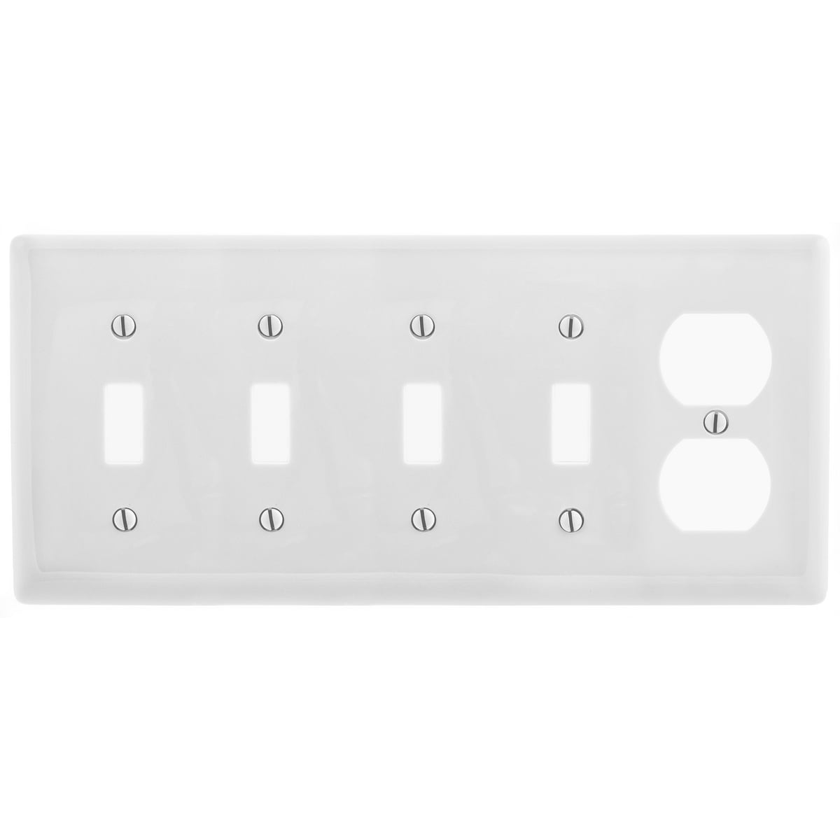 Wallplates and Box Covers, Wallplate, Nylon, 5-Gang, 4) Toggle 1) Duplex, Gray