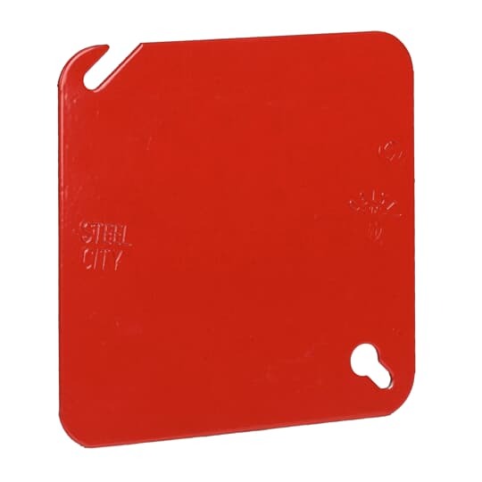 Square fire alarm box cover, 4 Inch square, red, pre-galvanized steel, flat and blank