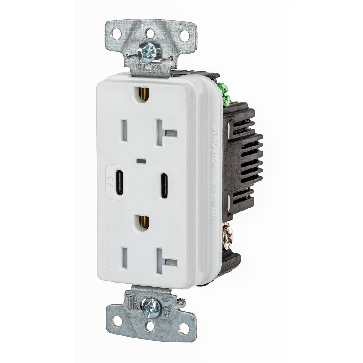 Tamper Resistant Receptacle, 2-Pole 3-Wire Grounding, 1 Type "C" Power Delivery, 1 Type "C" Standard 5V