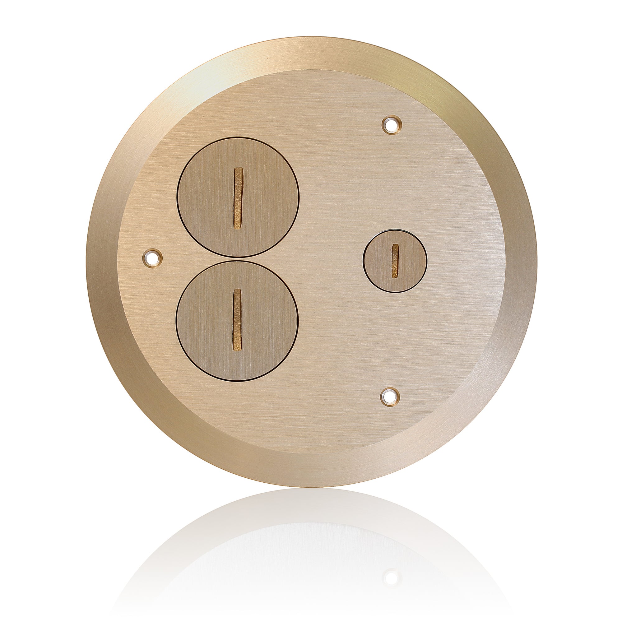 Cover Plate for Concrete Floor Box System, 2 Duplex Screw Caps   1 Data Cap, Brass, For use with FBBOX-GY and FBLEV-GY