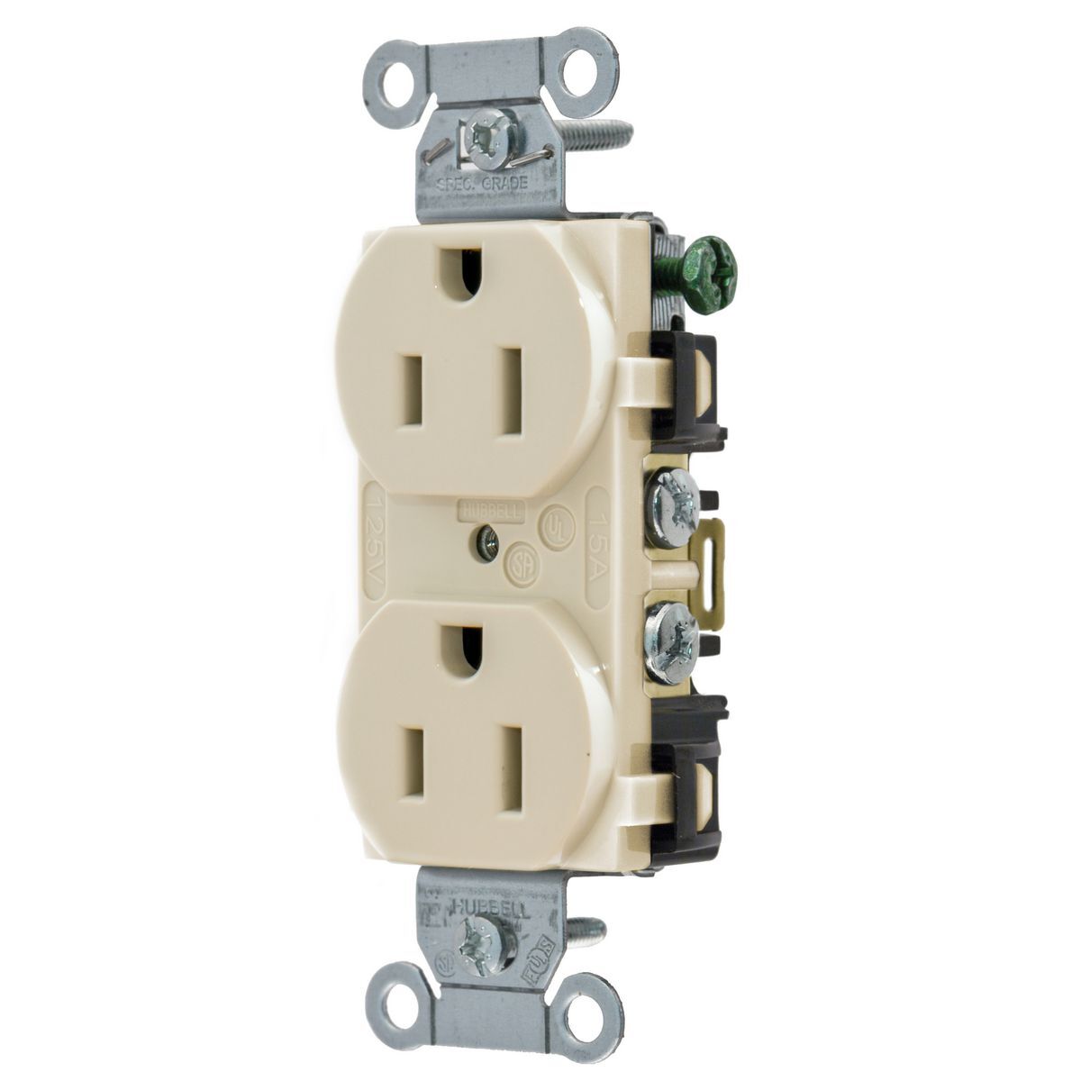 Straight Blade Devices, Receptacles, Duplex, Commercial/Industrial Grade, 2-Pole 3-Wire Grounding, 15A 125V, 5-15R, Light Almond