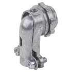 90 Degree Squeeze Type Connector, Conduit Size 3/8 Inch, Cable Opening 0.437 Inches - 0.687 Inches, Height 1-1/2 Inch, Width 1-13/32 Inch, Material Zinc Plated Malleable Iron, For use with Armored Cable/Flexible Metal Conduit
