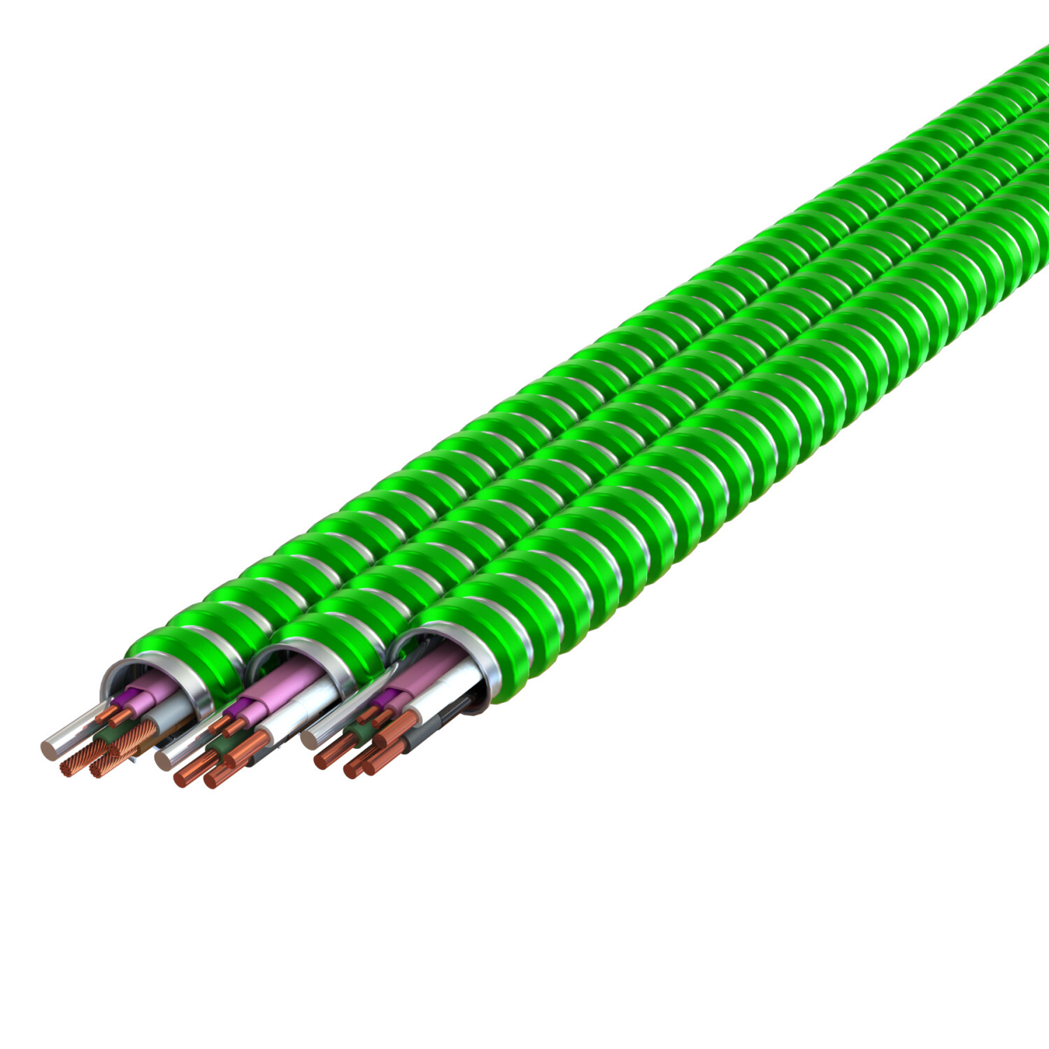 16-2(TPJ)/12-2S Stranded Purple, Pink_Black, White, Green, MC Luminary HCF Lite, Green Interlocked Aluminum Armor , 250' Coil, Type MC-PCS - Health Care Facilities