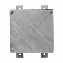 Eaton Crouse-Hinds series WAB junction box, Unflanged cover, Iron alloy, Hot dip galvanized finish, 4 maximum conduit opening size, Surface mount, 3/16" wall thickness, 4x4x3"