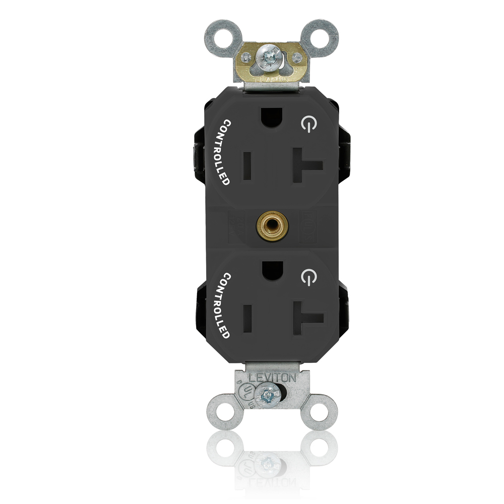 Modular Duplex Receptacle Narrow Body Design, Fed Spec Grade, 2-Pole 3-Wire, NEMA 5-20R, 20A-125V, Commercial Spec Grade, Black, 2 Plug Controlled Markings.