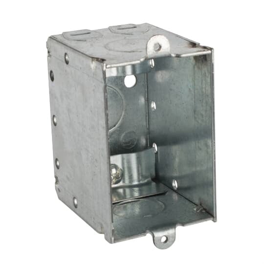 Non-Gangable Switch Box, 12.5 Cubic Inches, 3 Inches Long x 2 Inches Wide x 2-1/2 Inches Deep, 1/2 Inch Knockouts, Pre-Galvanized Steel, Non-Metallic Cable Clamps (C-5), For Non-Metallic Sheathed Cable