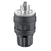 20 Amp, 125 Volt, Locking Plug, Industrial Grade, Grounding, Wetguard, Black