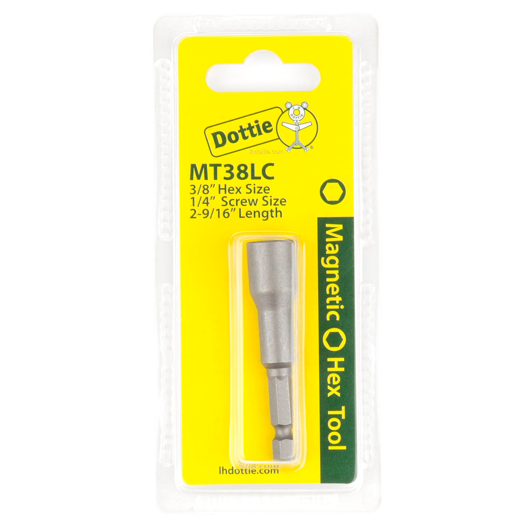 Magnetic Hex Tool, Drive Bit insert type, 2-9/16 in. overall length, 3/8 in. drive size, 1/4 in. screw size, Carded