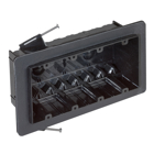 Four-Gang Vapor-Tight Box, Volume 60 Cubic Inches, Length 3-1/2 Inches, Width 7-1/2 Inches, Depth 2-3/4 Inches, Color Black, Material Polycarbonate, Mounting Means Angled Side Nails