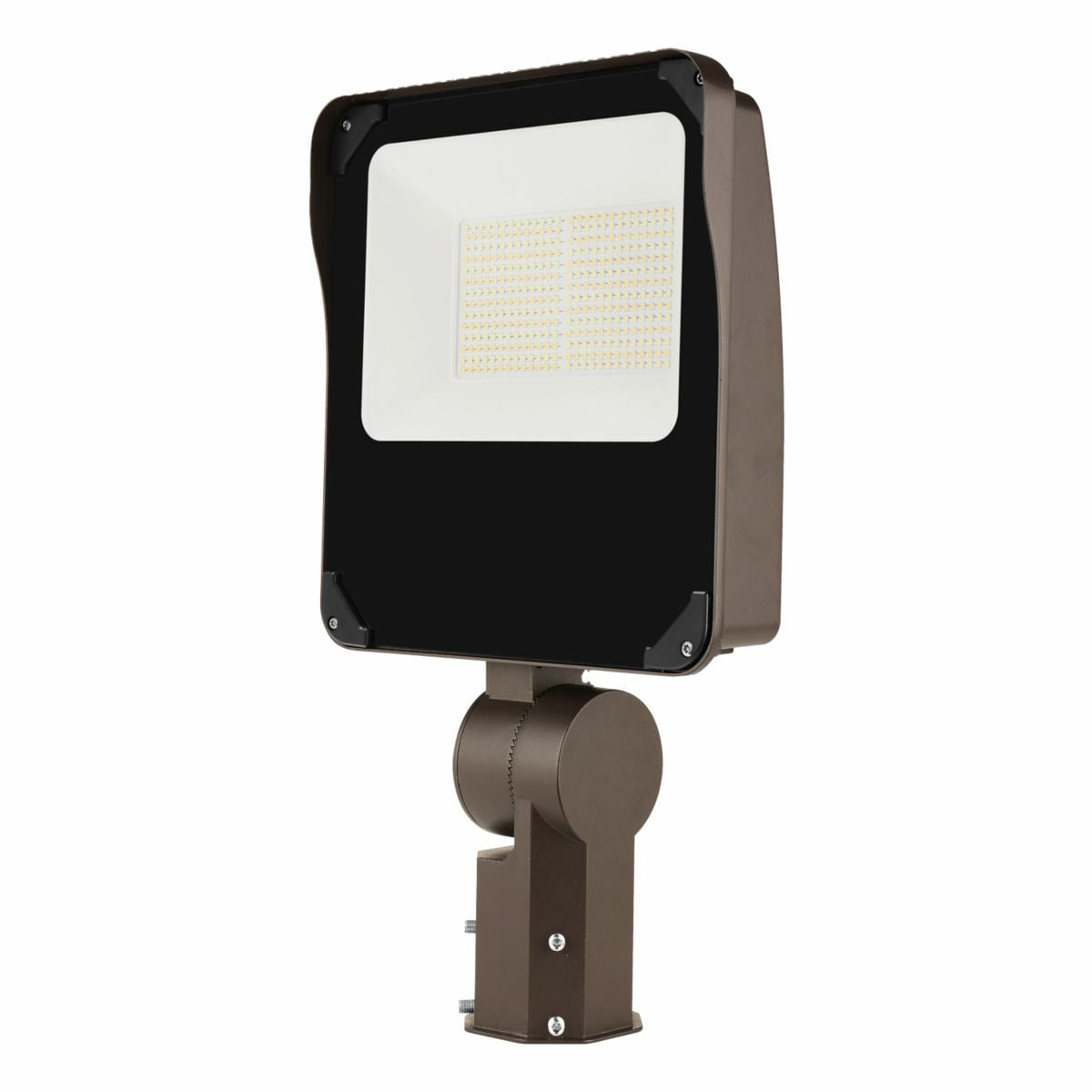 LSF Floodlight, CCT Selectable 3000K-4000K-5000K, 70 CRI, 120-347V, 50-60 Hz, Selectable Lumens 9000-12,000-15,000-20,000 / 50-70-90-120W, Selectable Dusk-to-Dawn Button-type photocontrol, Slipfitter