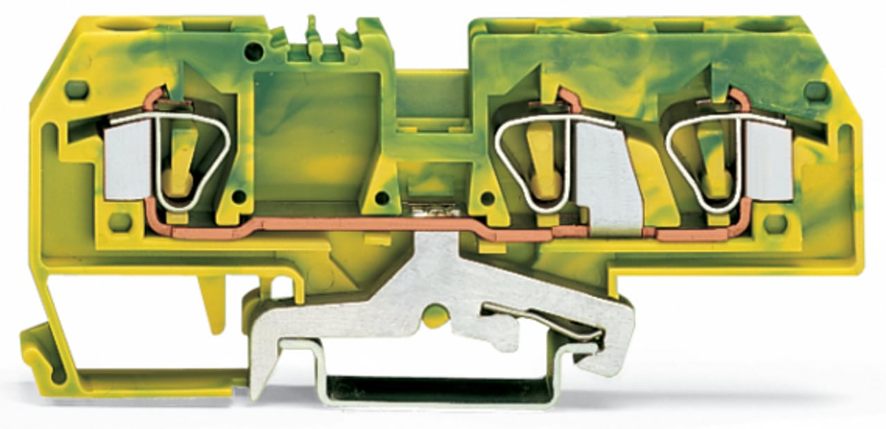 3-conductor ground terminal block; 6 mm; center marking; for DIN-rail 35 x 15 and 35 x 7.5; CAGE CLAMP; 6,00 mm; green-yellow
