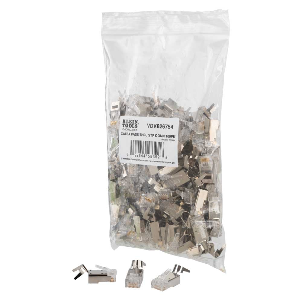 Pass-Thru Modular Data Plug, RJ45-CAT6A, Shielded (STP), 100-Pack