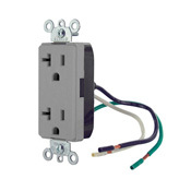 20 Amp, 125 Volt, NEMA 5-20R, 2P, 3W, Decora Plus Duplex Receptacle, Straight Blade, Commercial Grade, Self Grounding, with leads, Steel Strap- Gray