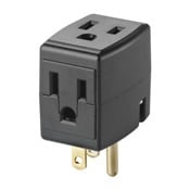 15 Amp, 125 Volt, Grounded Triple Cube Tap, Black
