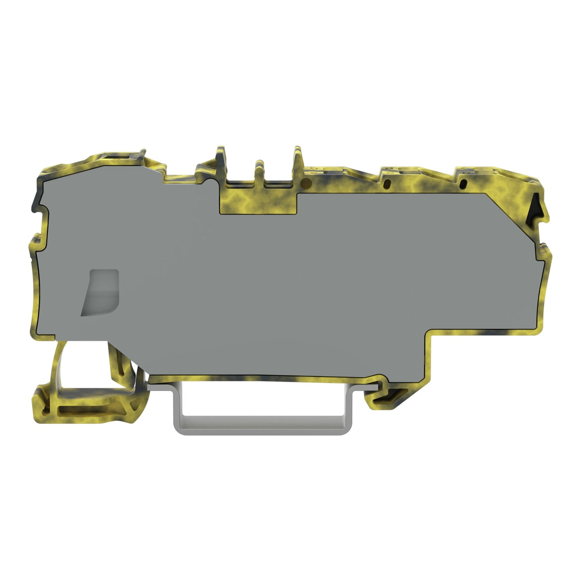 Distribution terminal block; with operating slots; 1 x 6 mm / 6 x 1.5 mm; with integrated end plate; side and center marking; for DIN-rail 35 x 15 and 35 x 7.5; Push-in CAGE CLAMP; 6,00 mm; dark gray-yellow