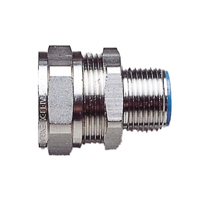 Nickel Plated Brass Straight, Multi-Part Fitting with Fixed Internal Thread, Nominal Conduit Size 25 Millimeters, Metric Thread Size M25