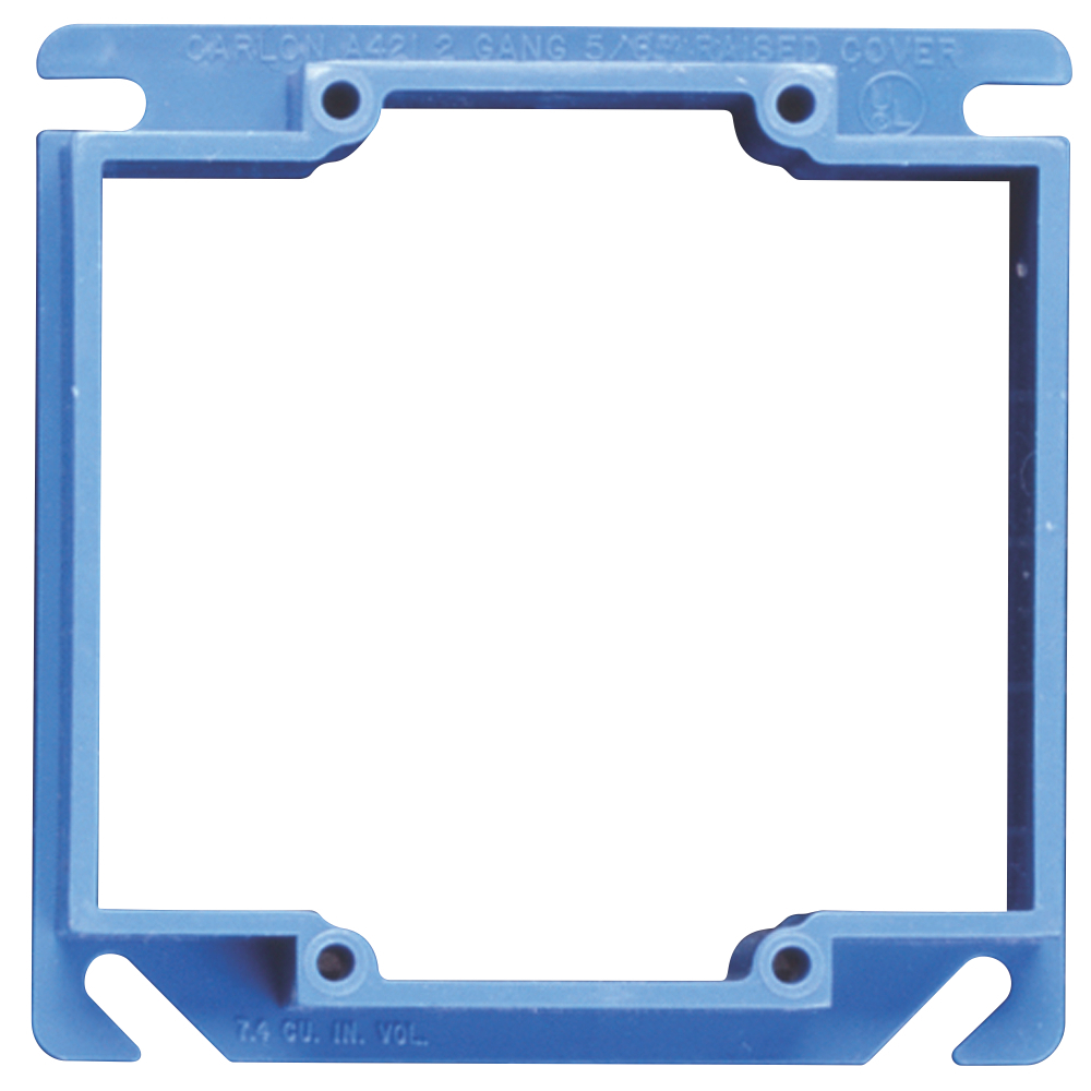 Two-Gang Blank Box Cover, Volume 7.4 Cubic Inches, 4 Inches Square, Raised 5/8 Inch, Color Blue, Material Non-Metallic